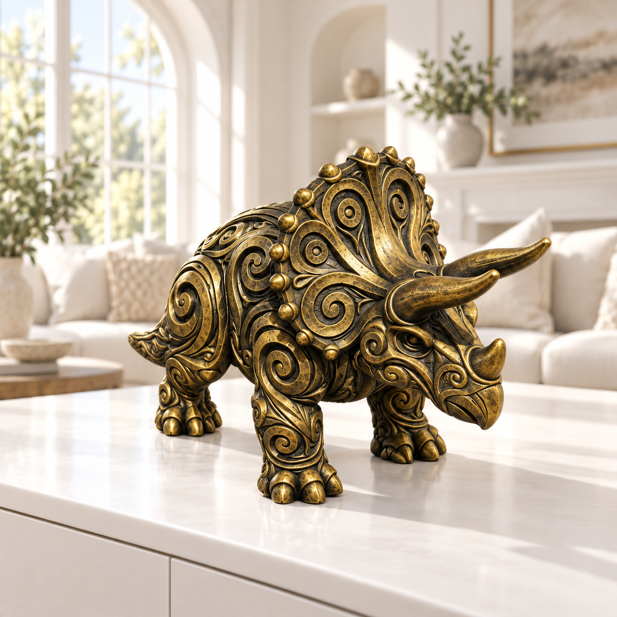 Triceratops Ornament - Gold handbemalt Wohnzimmer