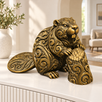 Biber am Baumstamm Ornament - Gold handbemalt Wohnzimmer