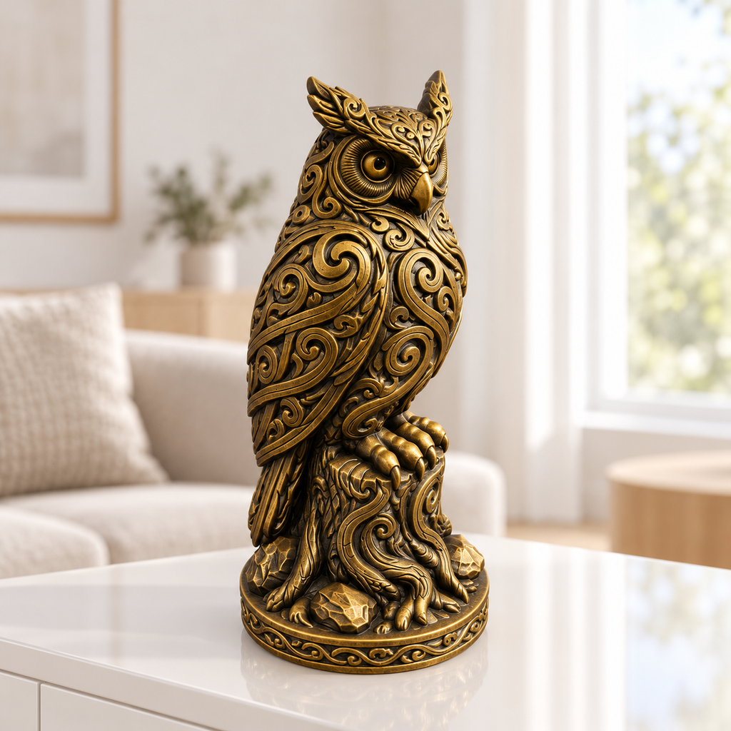 Waldkauz auf Baumstumpf Ornament - Gold handbemalt Wohnzimmer
