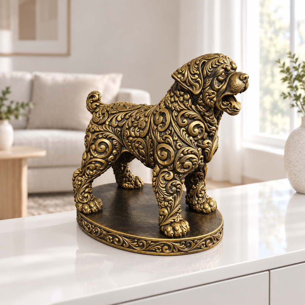 Rottweiler bellend Ornament - Gold handbemalt Wohnzimmer