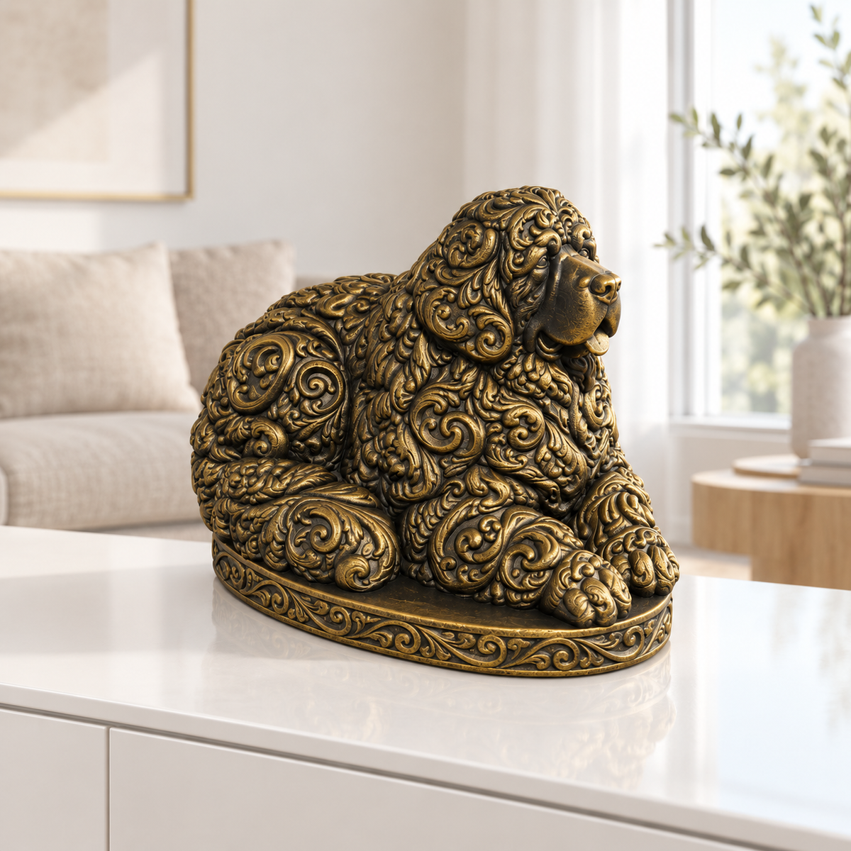Neufundländer liegend Ornament - Gold handbemalt Wohnzimmer