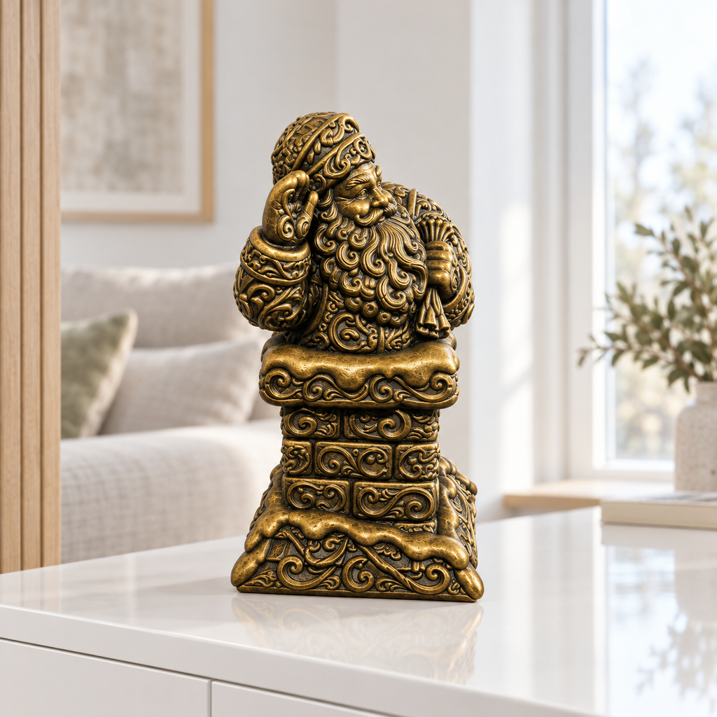 Weihnachtsmann am Kamin Ornament - Gold handbemalt Wohnzimmer