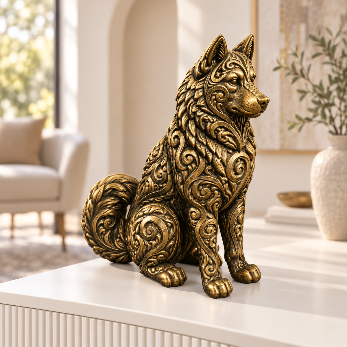Husky Ornament - Gold handbemalt Wohnzimmer