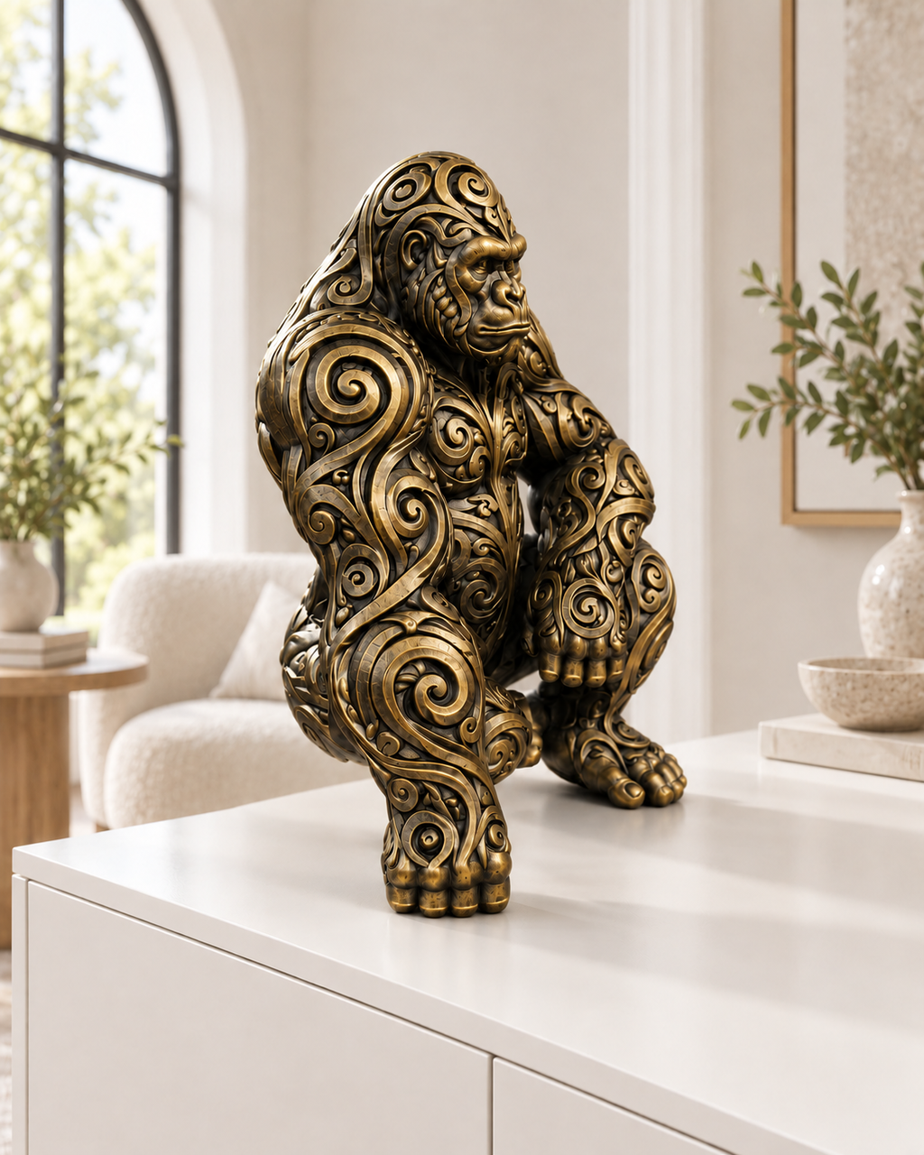Gorilla Ornament - Gold handbemalt Wohnzimmer