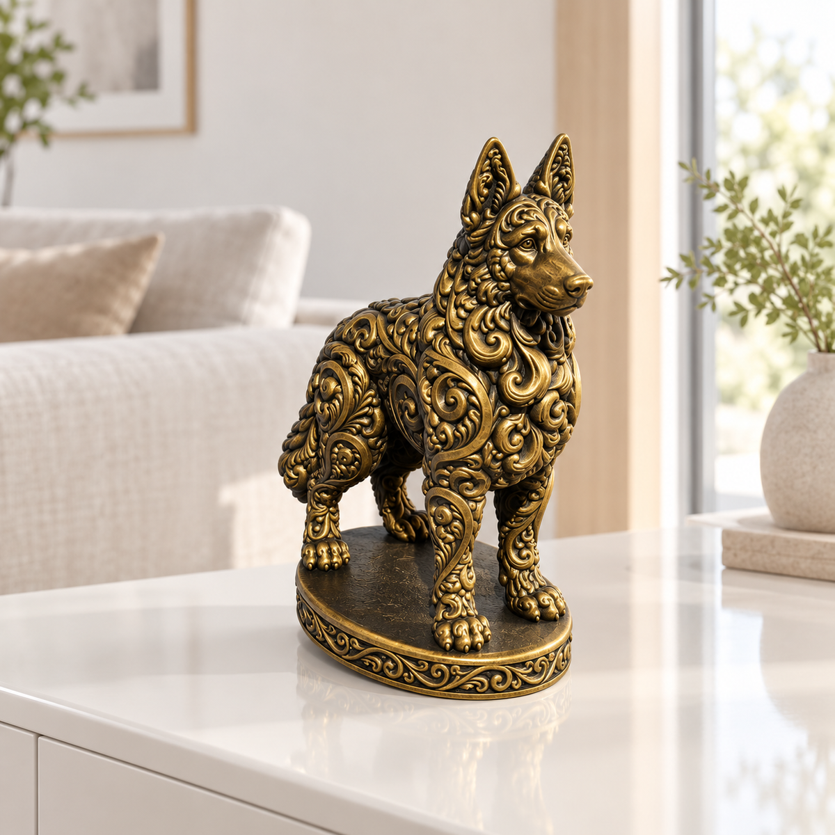 Deutscher Schäferhund Ornament - Gold handbemalt Wohnzimmer
