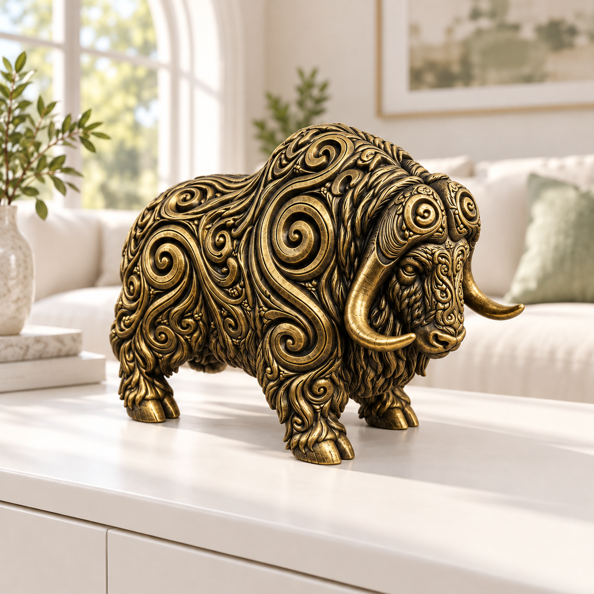 Moschusochse Ornament - Gold handbemalt Wohnzimmer