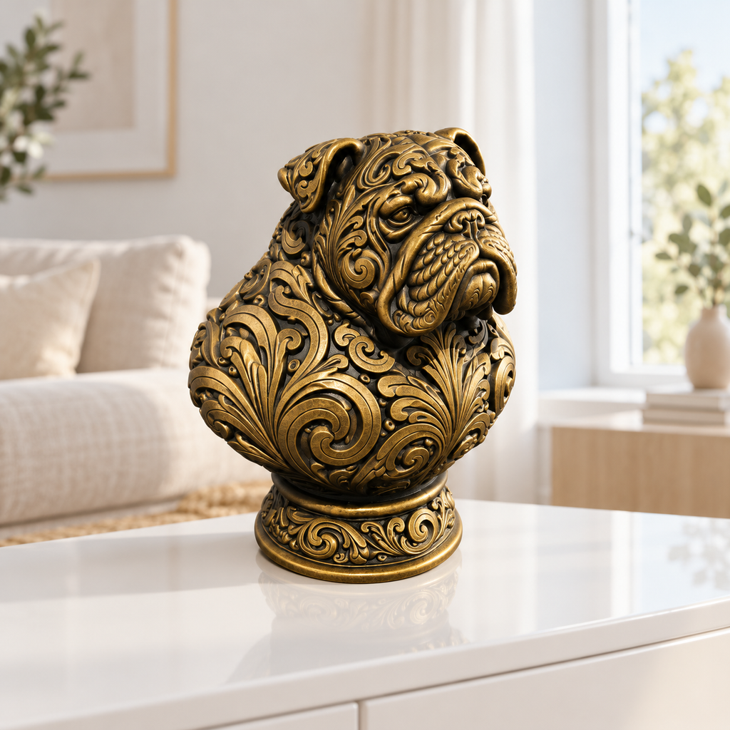 Bulldoggen-Büste Ornament - Gold handbemalt Wohnzimmer
