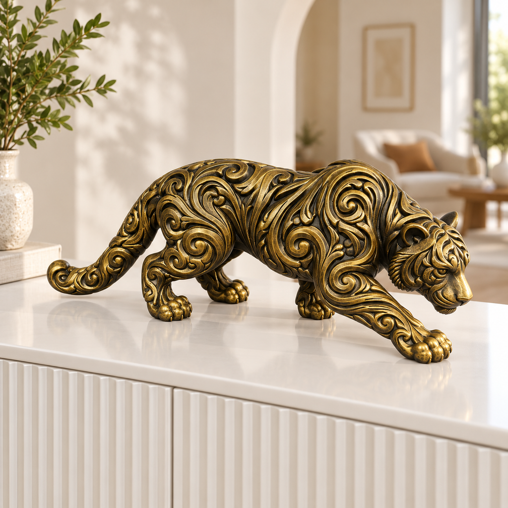 Schleichender Tiger Ornament - Gold handbemalt Wohnzimmer