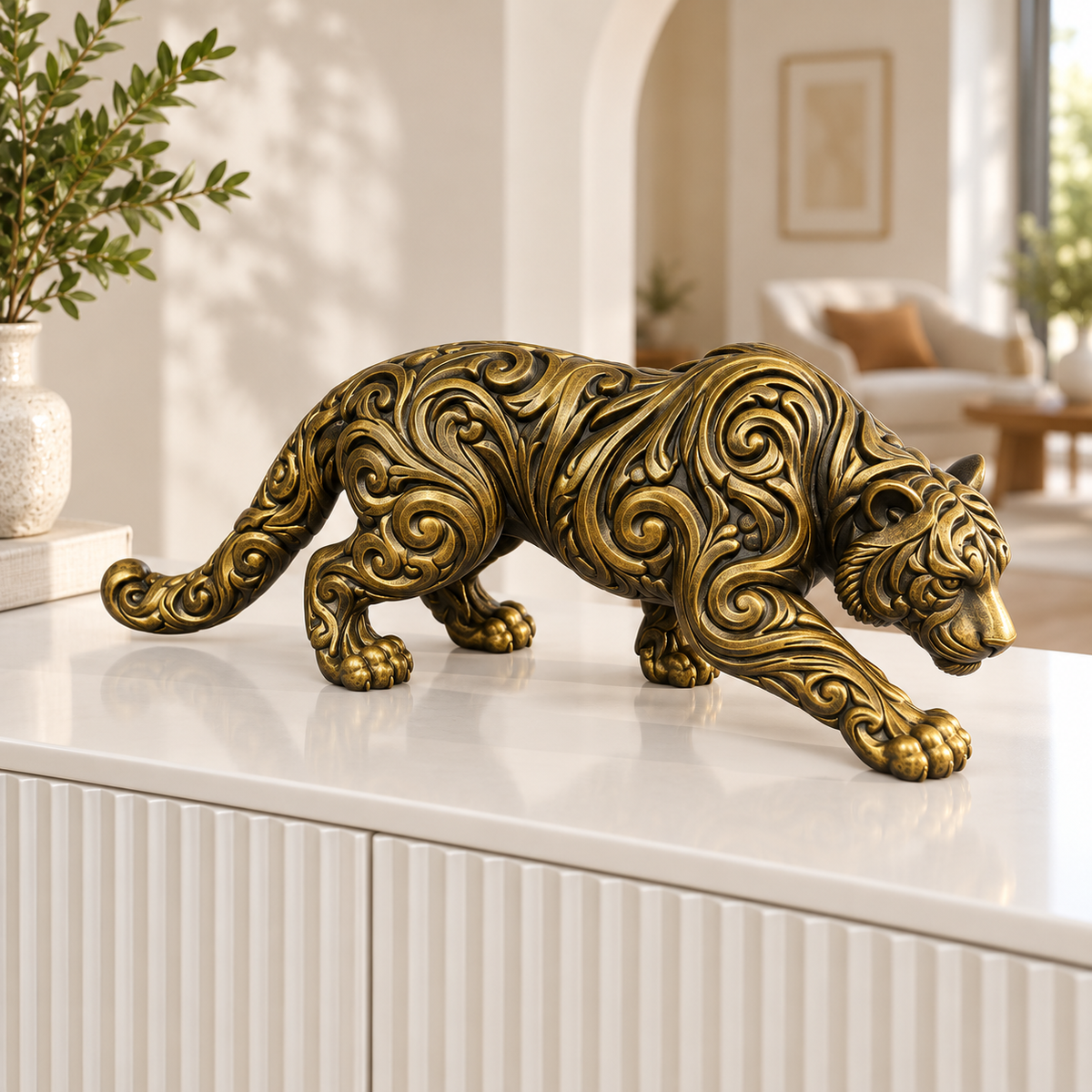 Schleichender Tiger Ornament - Gold handbemalt Wohnzimmer