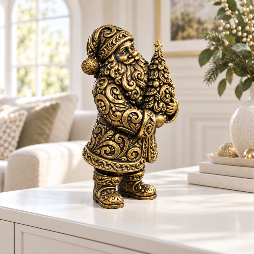 Santa mit Tannenbaum Ornament - Gold handbemalt Wohnzimmer