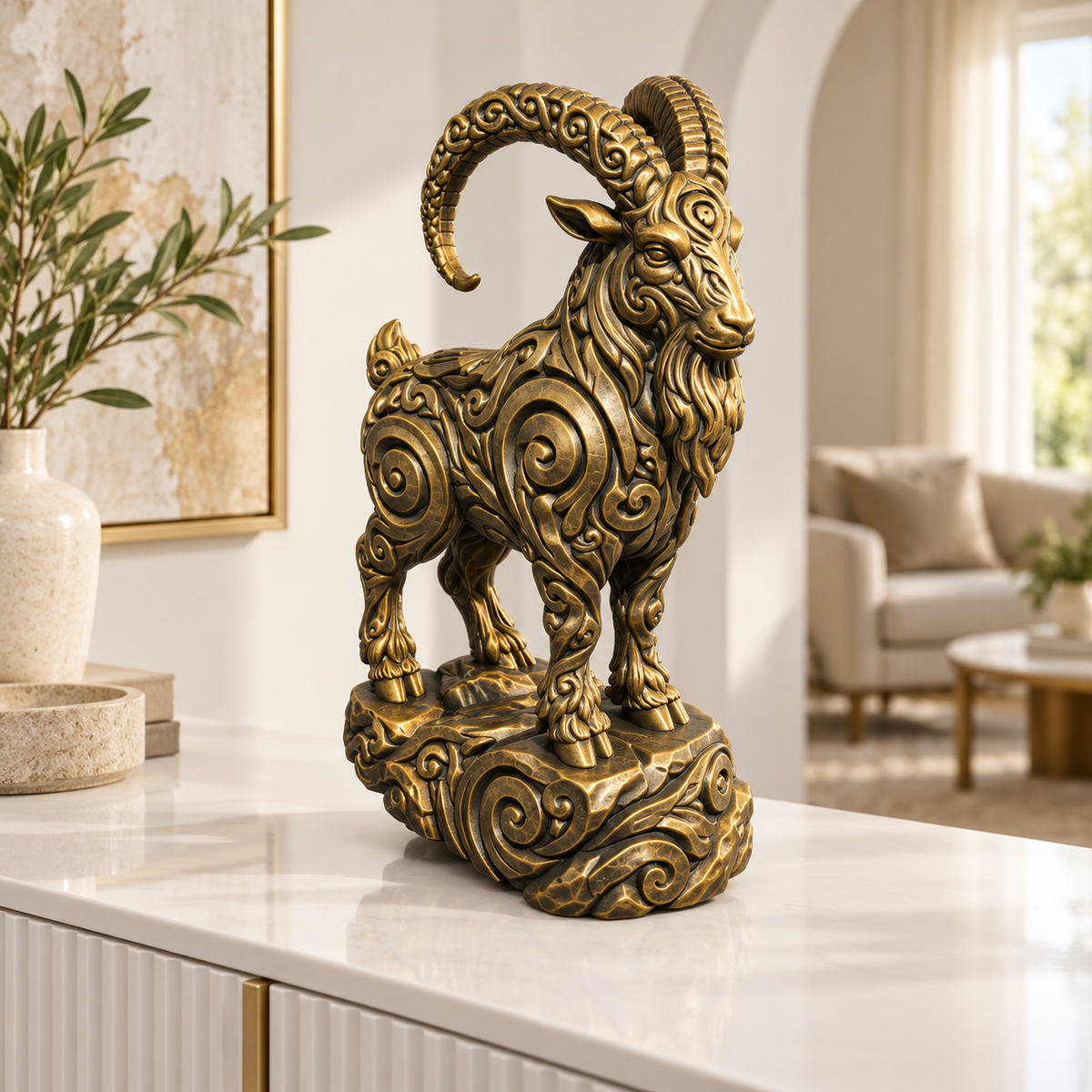 Ziegenbock Ornament - Gold handbemalt Wohnzimmer