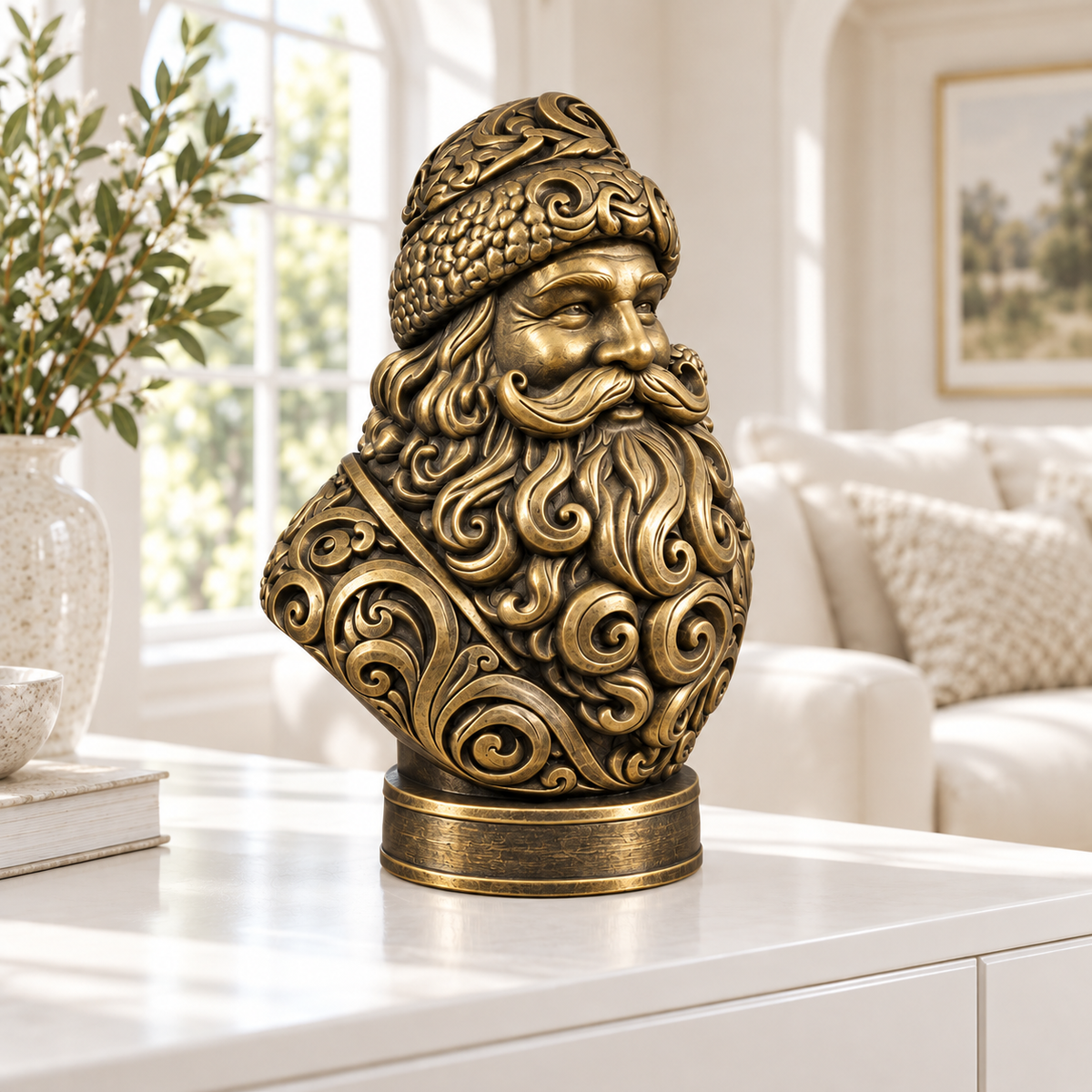 Weihnachtsmann-Büste Ornament - Gold handbemalt Wohnzimmer