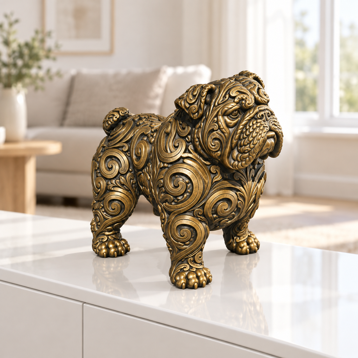 Englische Bulldogge stehend Ornament - Gold handbemalt Wohnzimmer