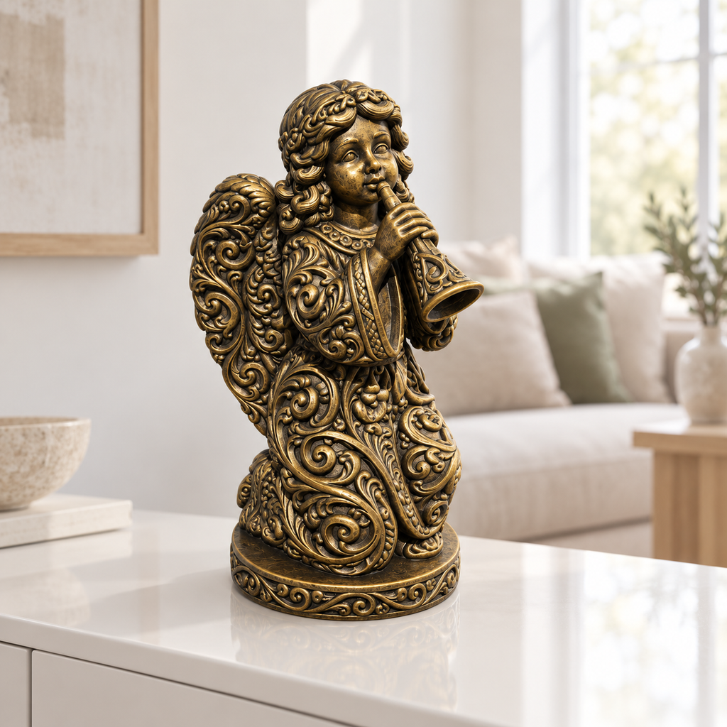 Engel mit Posaune Ornament - Gold handbemalt Wohnzimmer