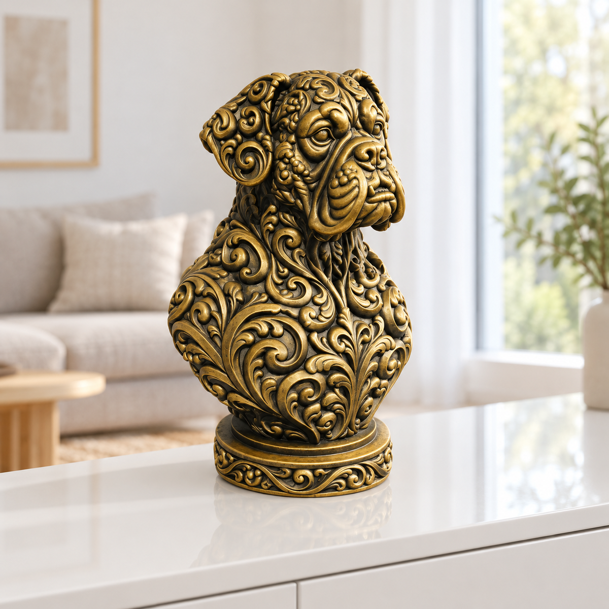 Boxer-Büste Ornament - Gold handbemalt Wohnzimmer