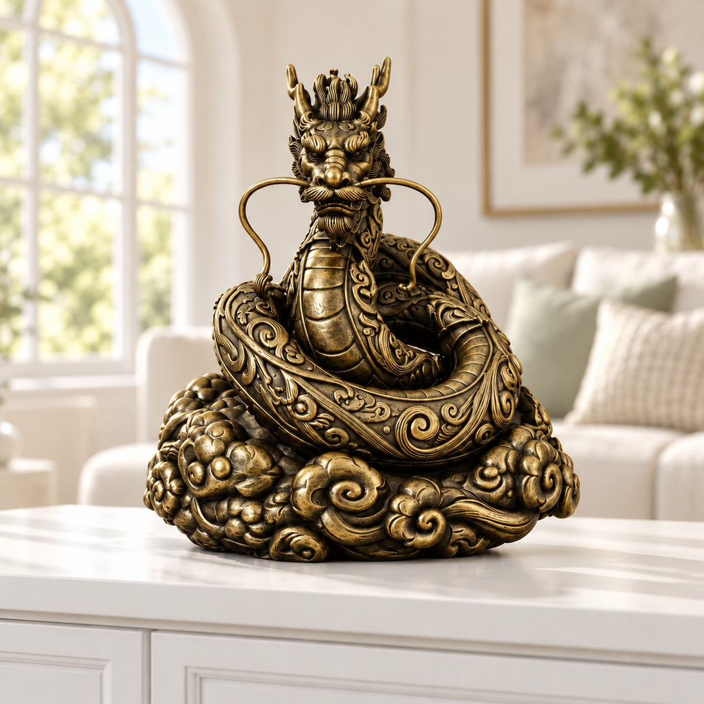 Asiatischer Drache Ornament - Gold handbemalt Wohnzimmer