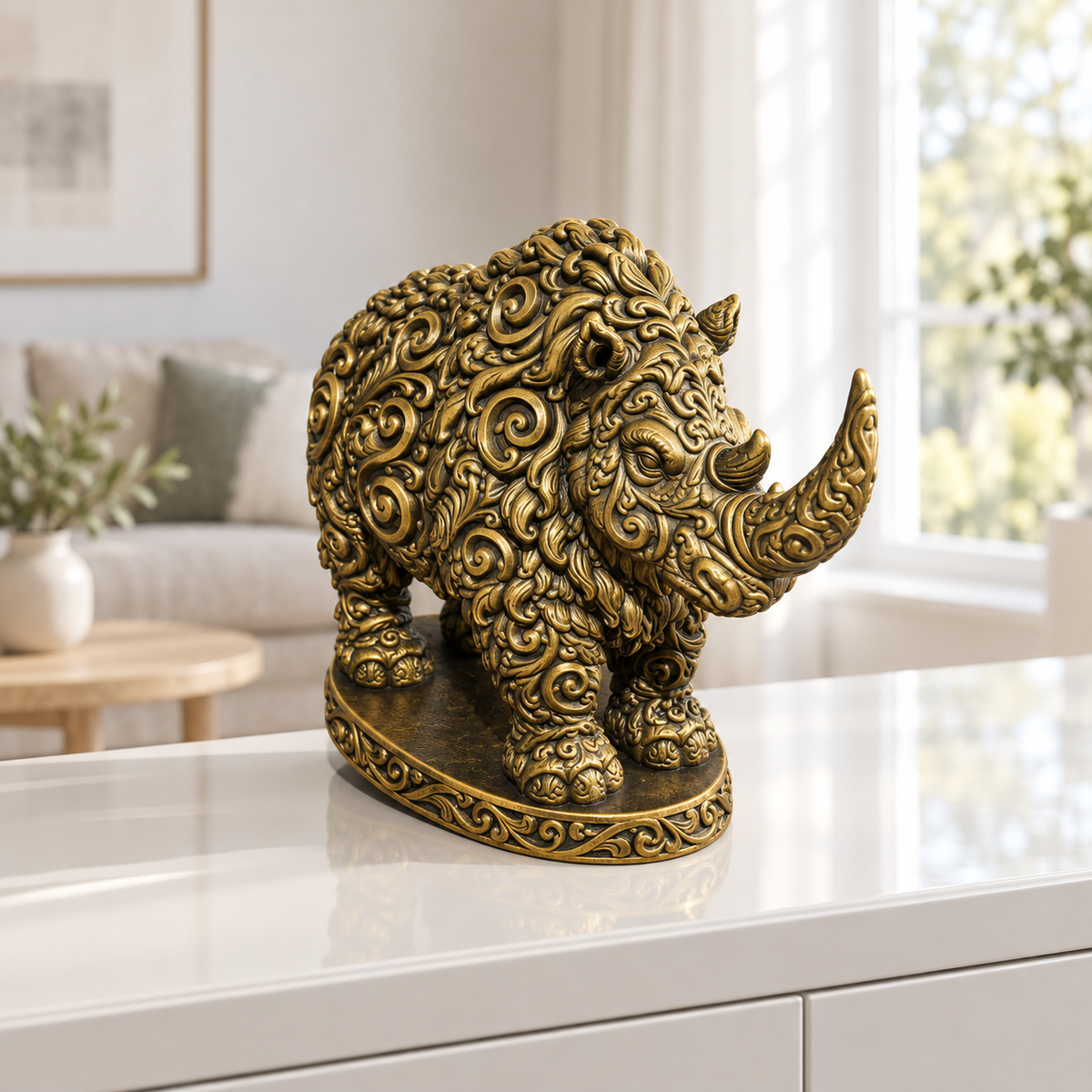 Wollnashorn Ornament - Gold handbemalt Wohnzimmer