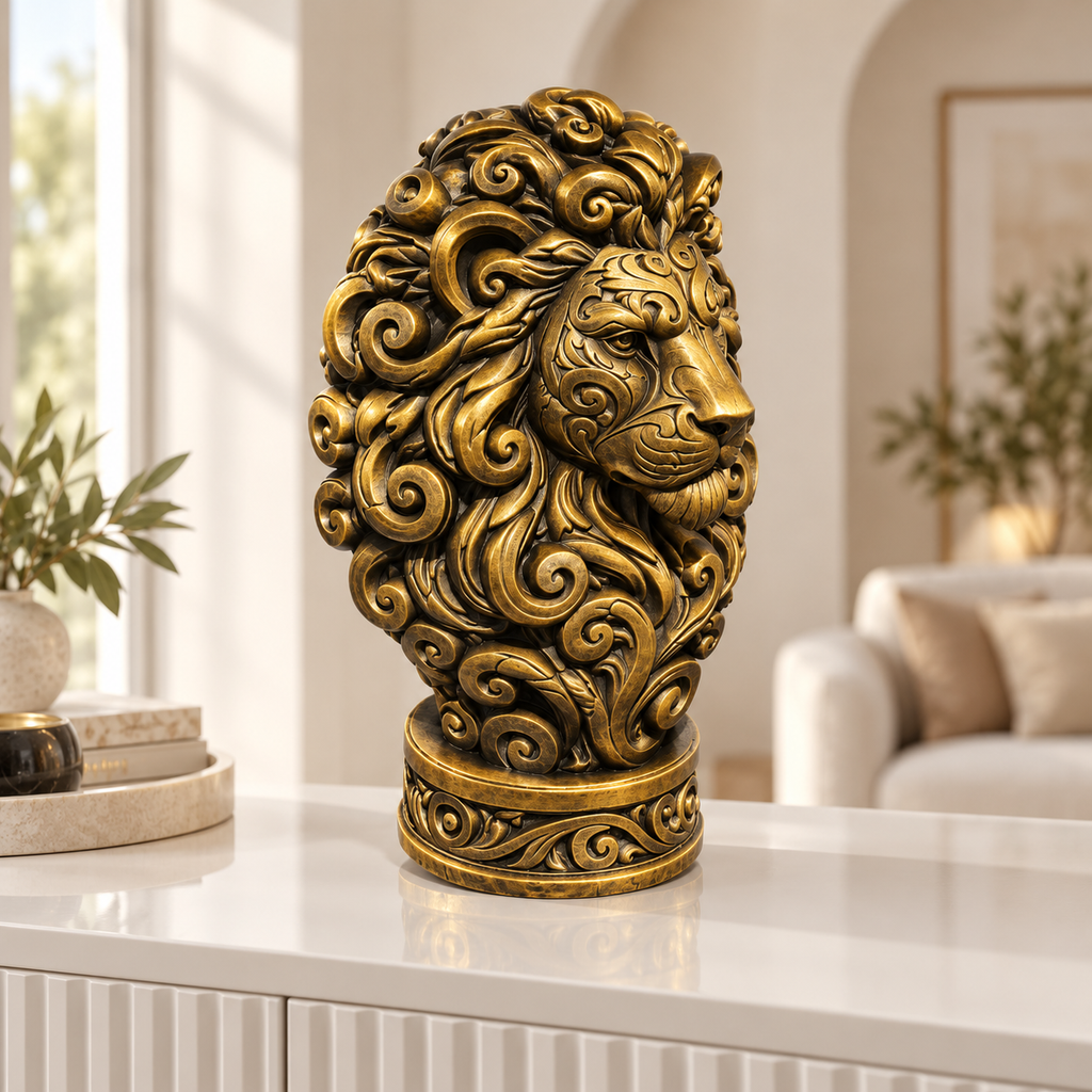 Löwenbüste Ornament - Gold handbemalt Wohnzimmer