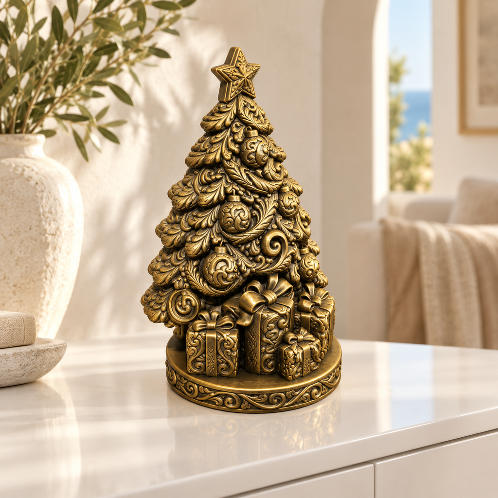 Baum mit Geschenken Ornament - Gold handbemalt Wohnzimmer