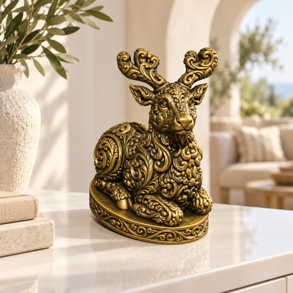 Liegendes Rentier Ornament - Gold handbemalt Wohnzimmer