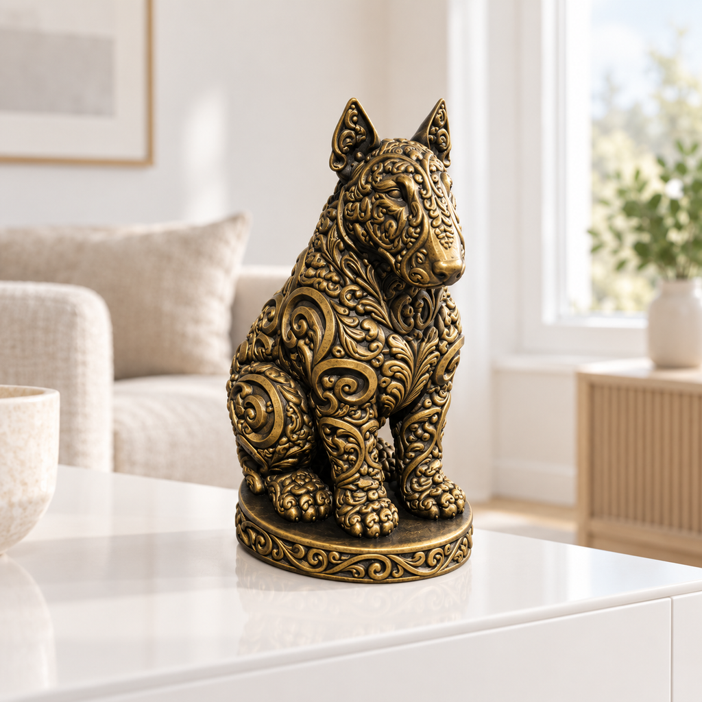 Bullterrier sitzend Ornament - Gold handbemalt Wohnzimmer