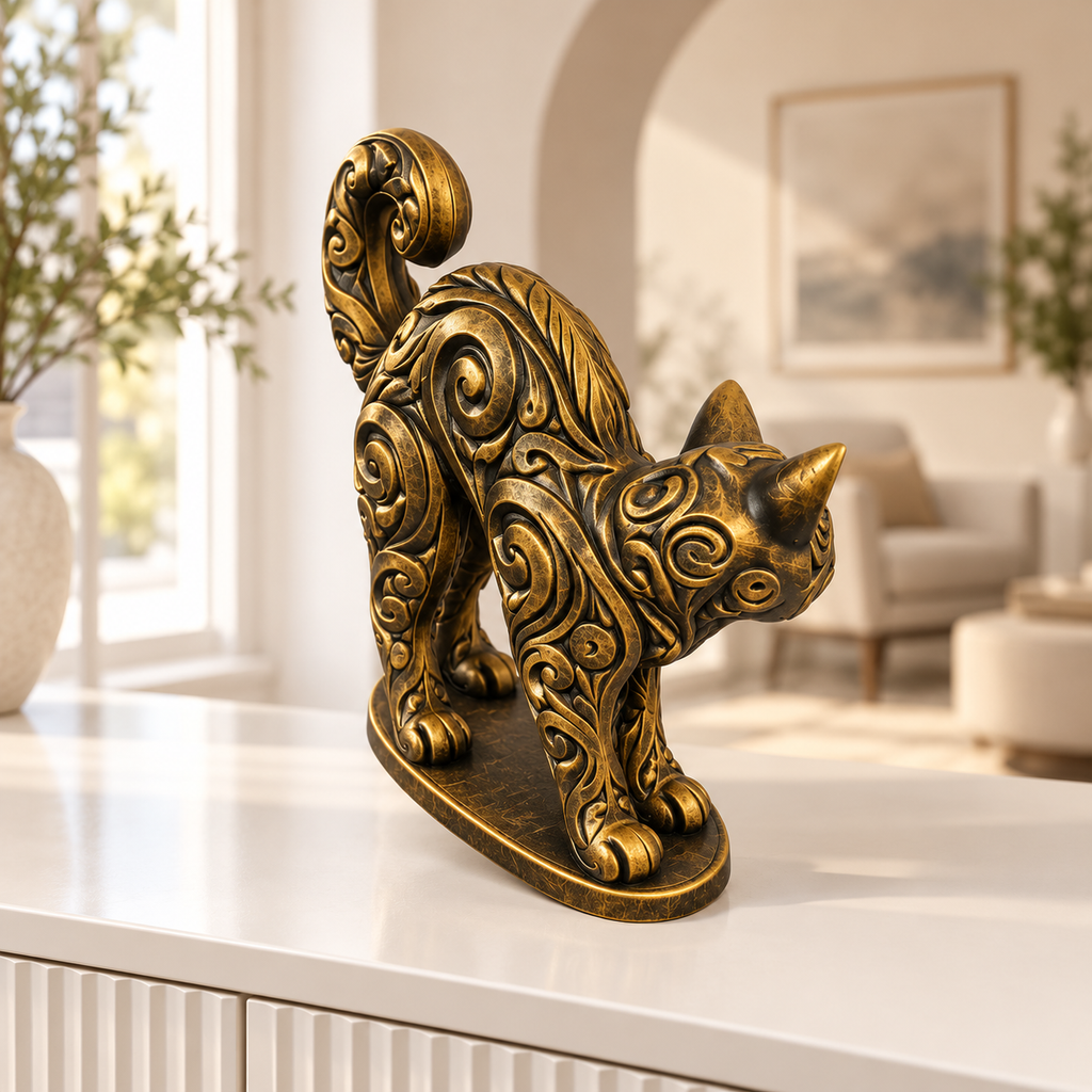 Katze mit Buckel Ornament - Gold handbemalt Wohnzimmer