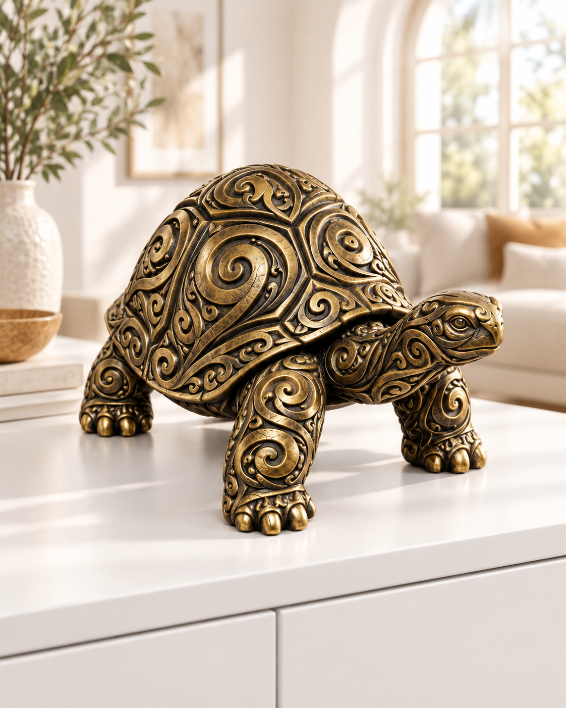 Schildkröte Ornament - Gold handbemalt Wohnzimmer