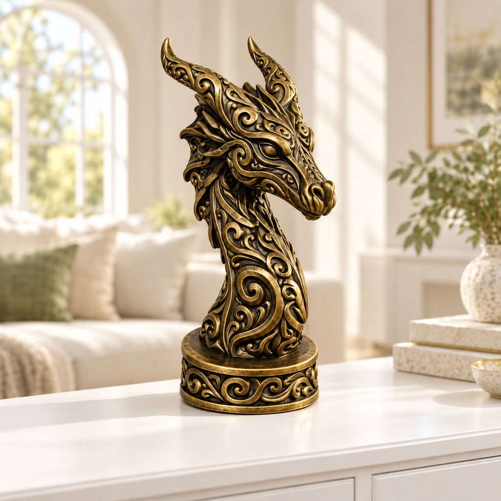 Drachenbüste Ornament - Gold handbemalt Wohnzimmer