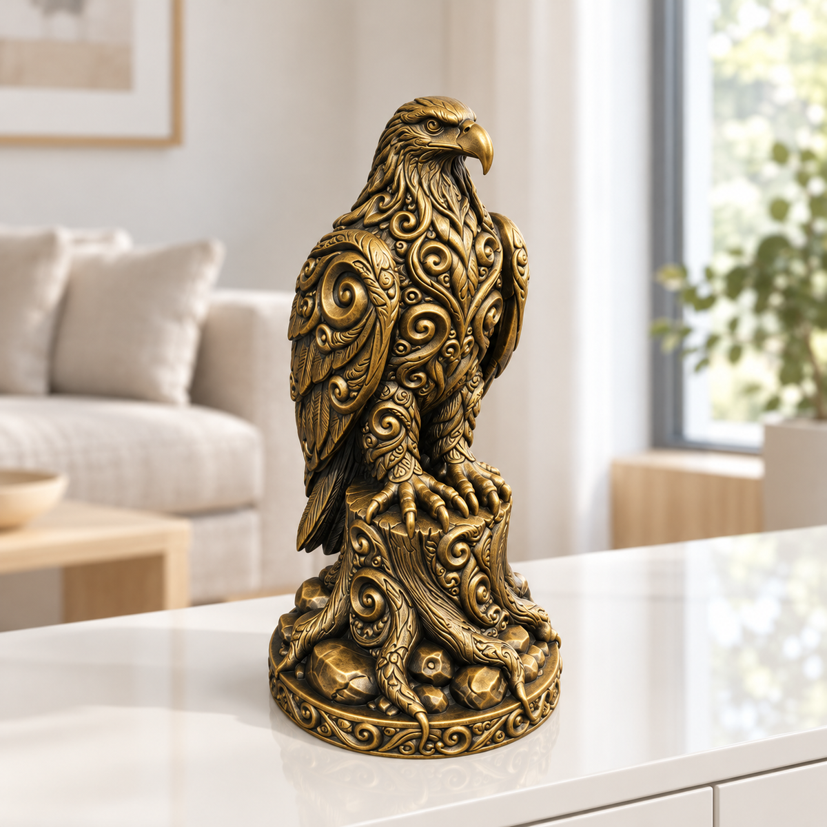 Seeadler auf Stamm Ornament - Gold handbemalt Wohnzimmer