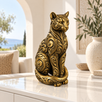 Sitzender Puma Ornament - Gold handbemalt Wohnzimmer