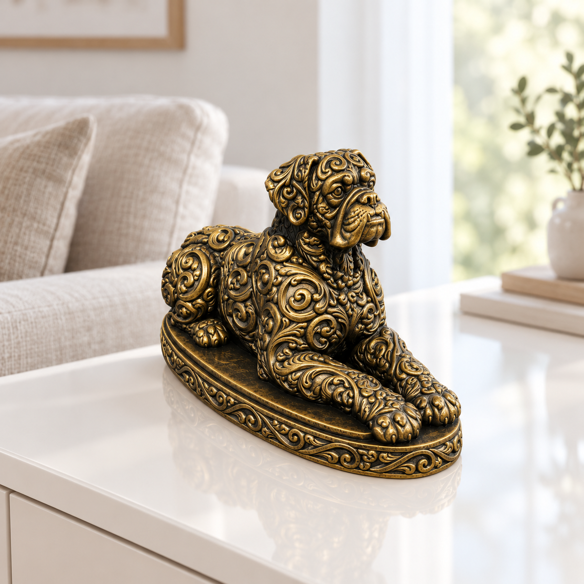 Boxer liegend Ornament - Gold handbemalt Wohnzimmer