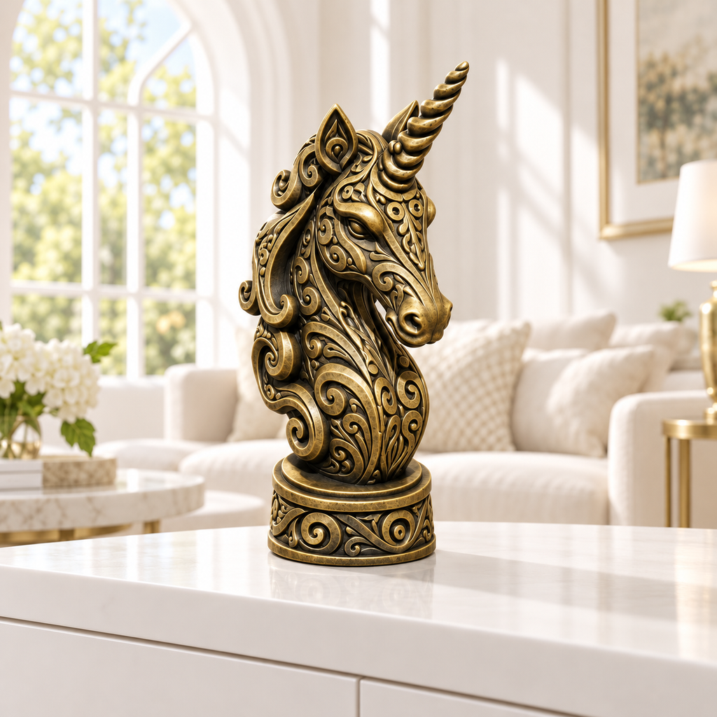 Einhorn-Büste Ornament - Gold handbemalt Wohnzimmer