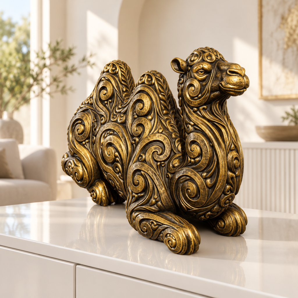 Ruhendes Kamel Ornament - Gold handbemalt Wohnzimmer