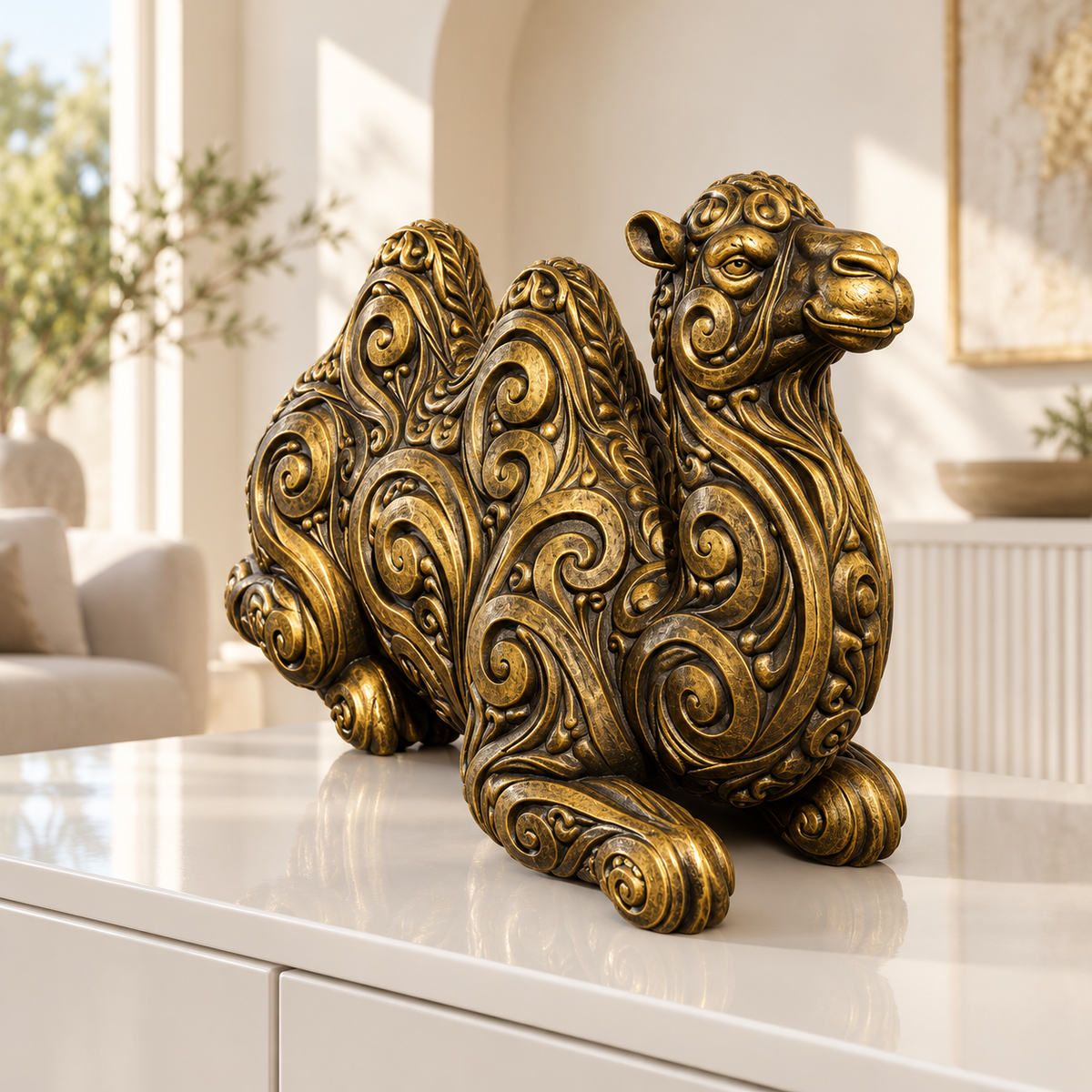 Ruhendes Kamel Ornament - Gold handbemalt Wohnzimmer