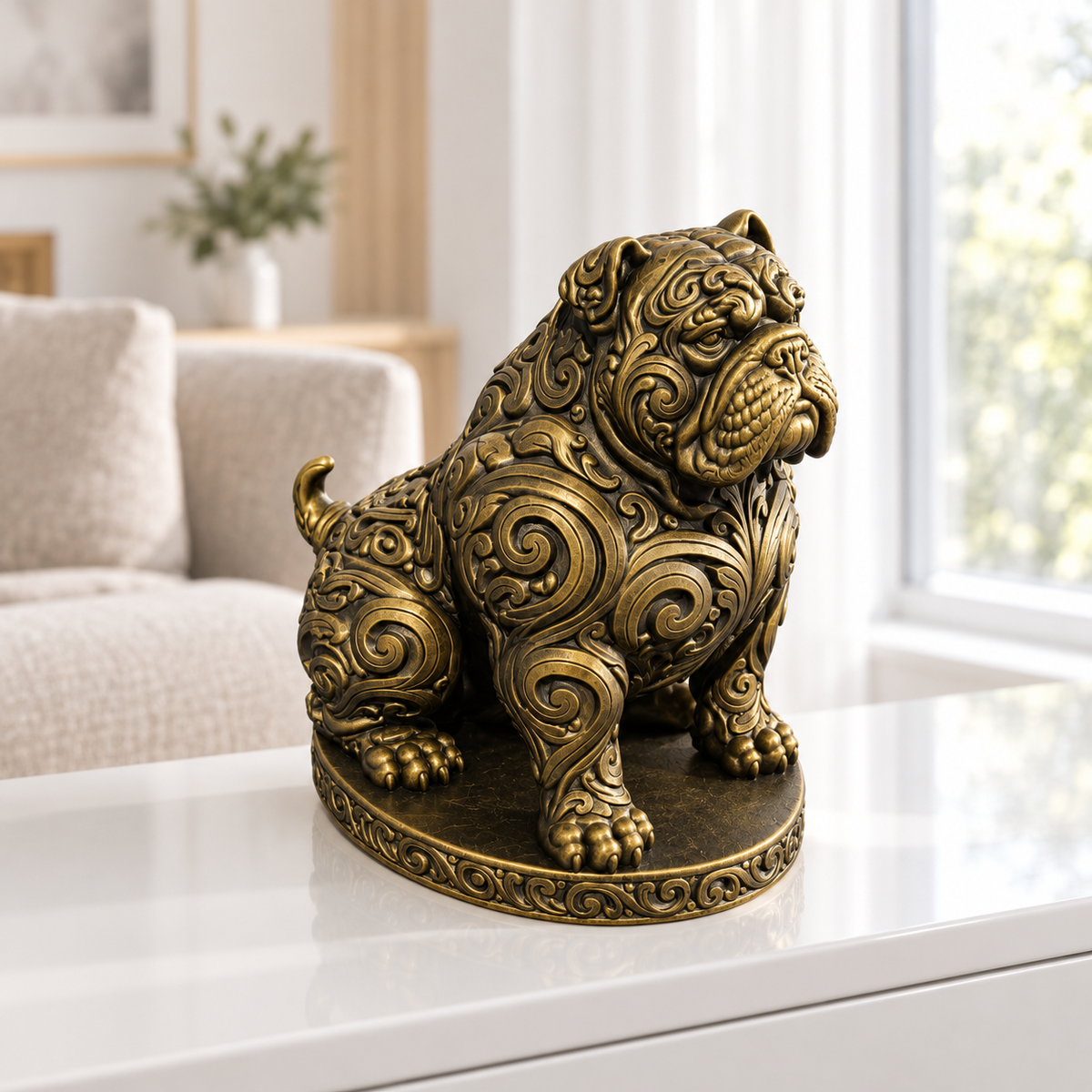 American Bully sitzend Ornament - Gold handbemalt Wohnzimmer