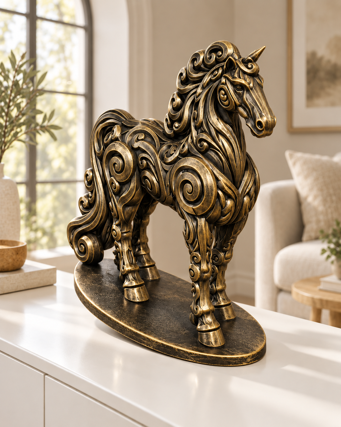 Pferd Ornament - Gold handbemalt Wohnzimmer