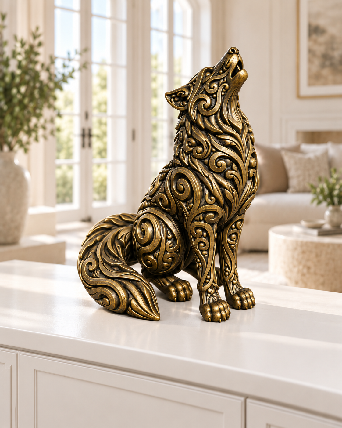 Wolf Ornament - Gold handbemalt Wohnzimmer