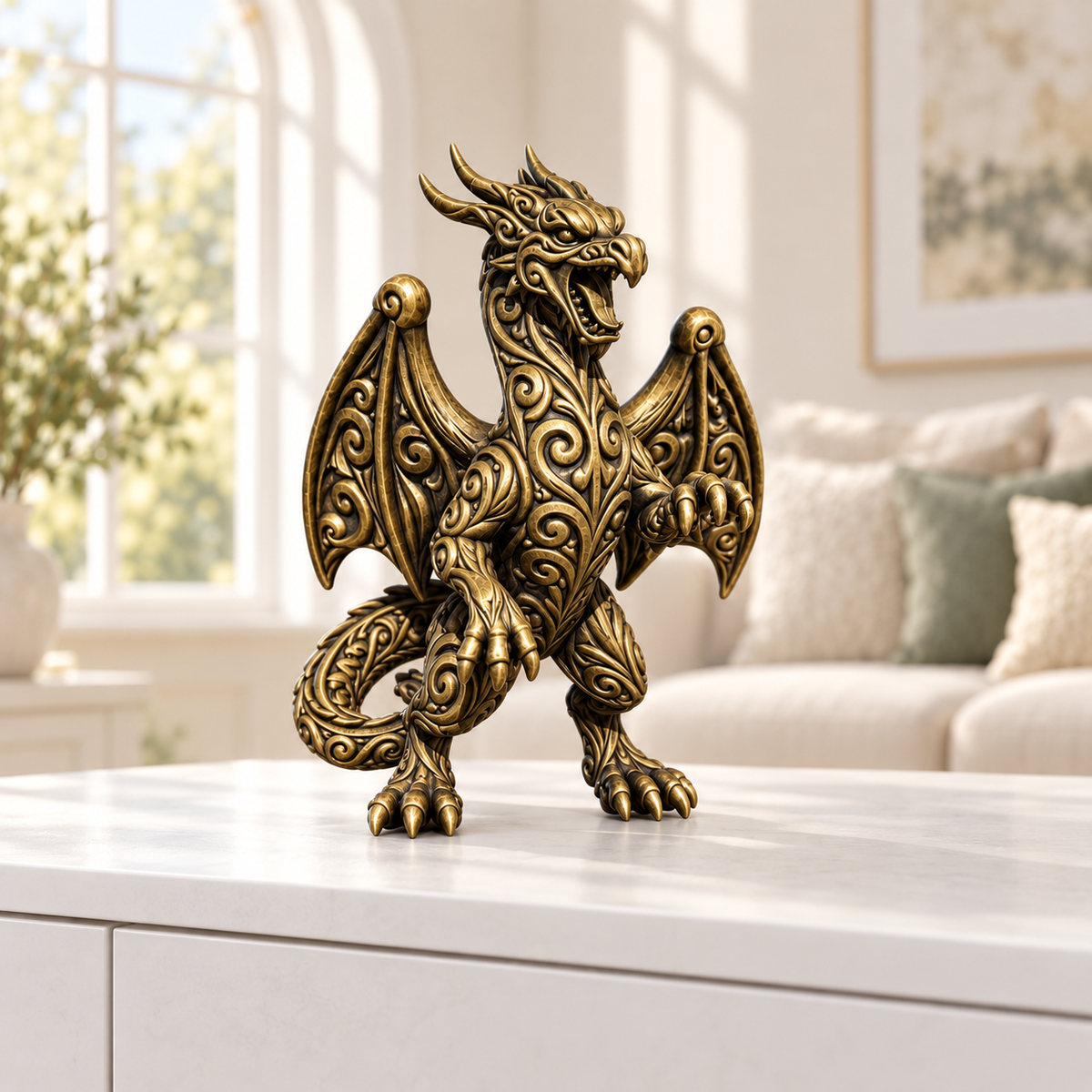 Brüllender Drache Ornament - Gold handbemalt Wohnzimmer