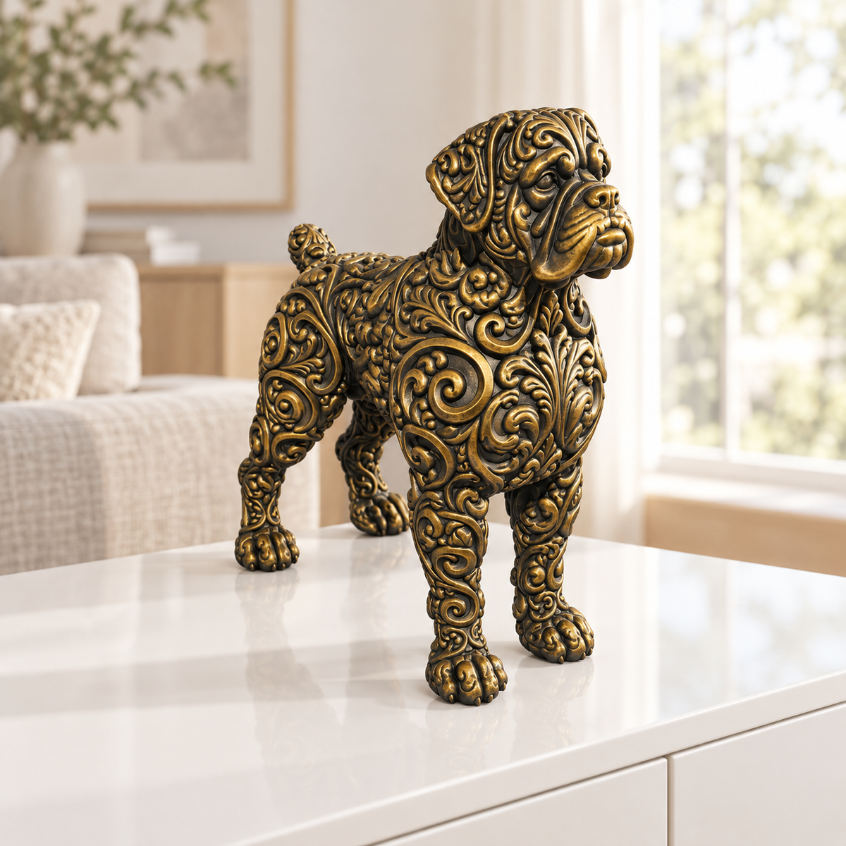 Boxer stehend Ornament - Gold handbemalt Wohnzimmer