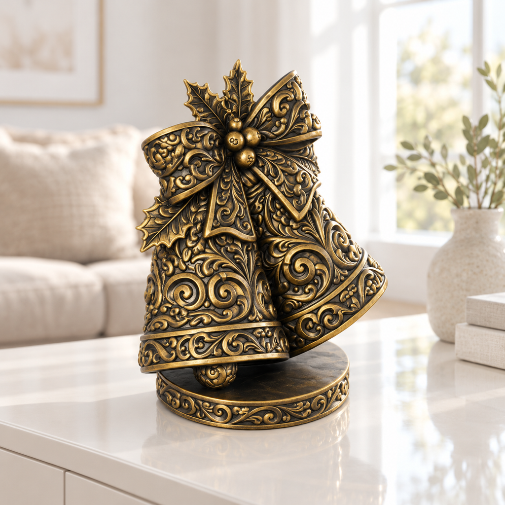 Glockenpaar Ornament - Gold handbemalt Wohnzimmer