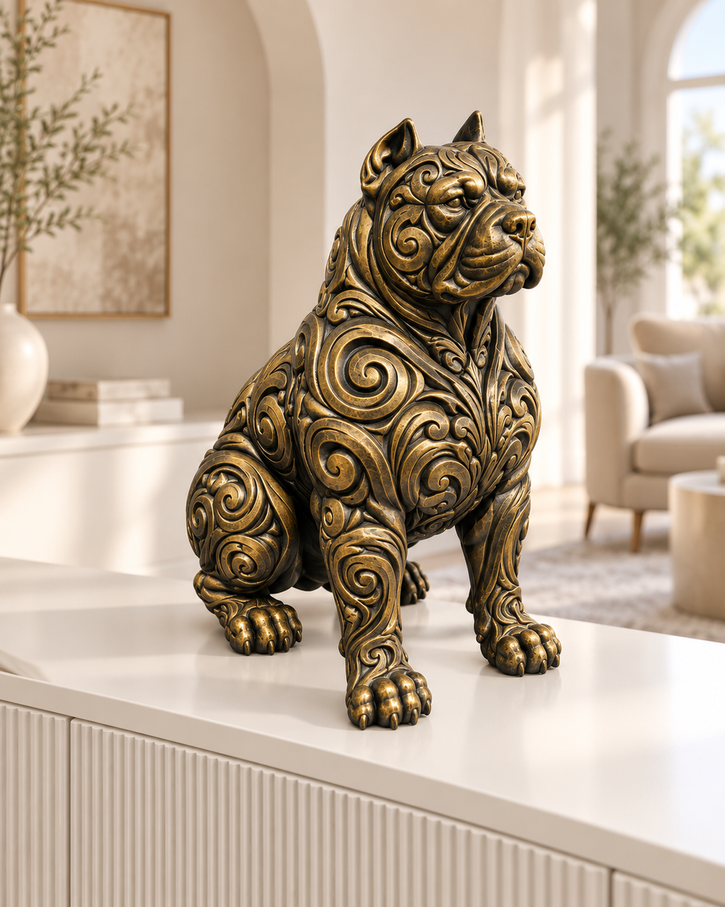 Pitbull Ornament - Gold handbemalt Wohnzimmer