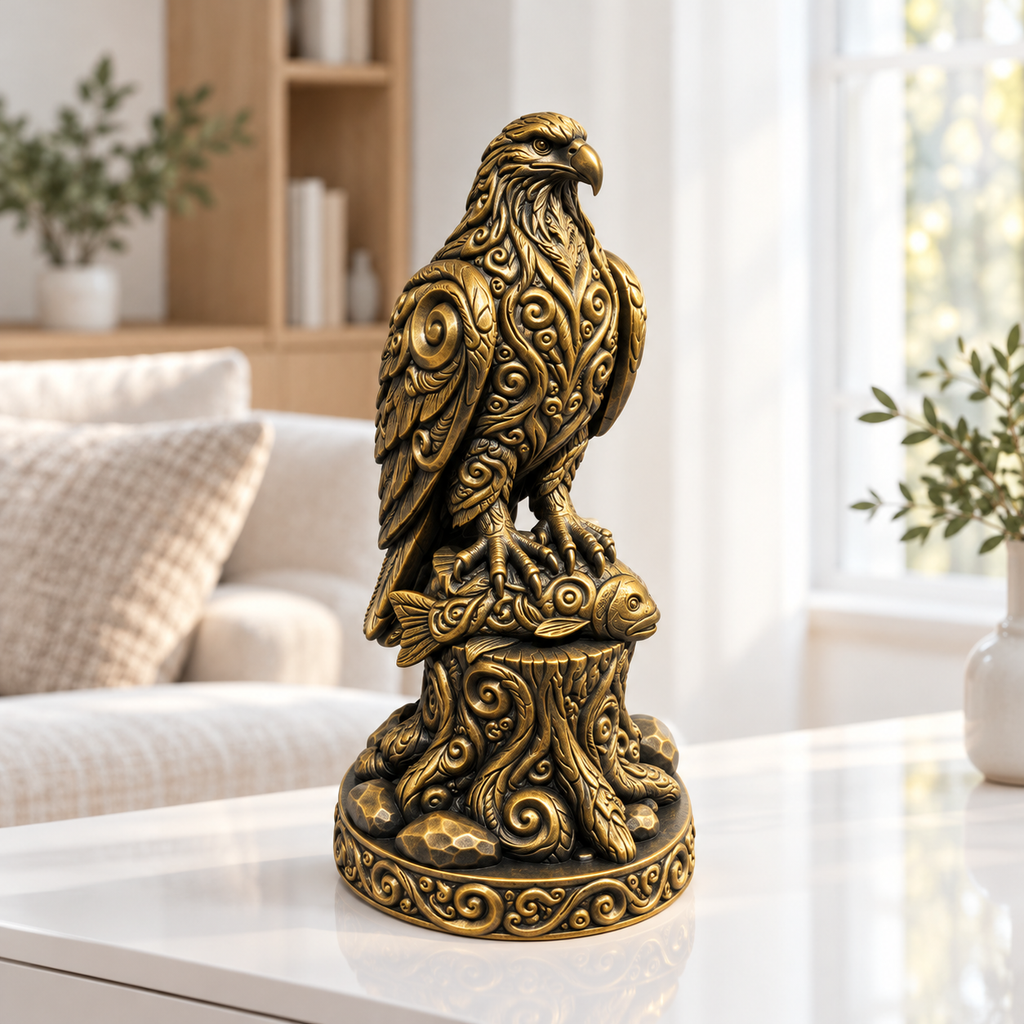 Fischadler auf Stamm Ornament - Gold handbemalt Wohnzimmer