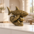 Hai auf Welle Ornament - Gold handbemalt Wohnzimmer