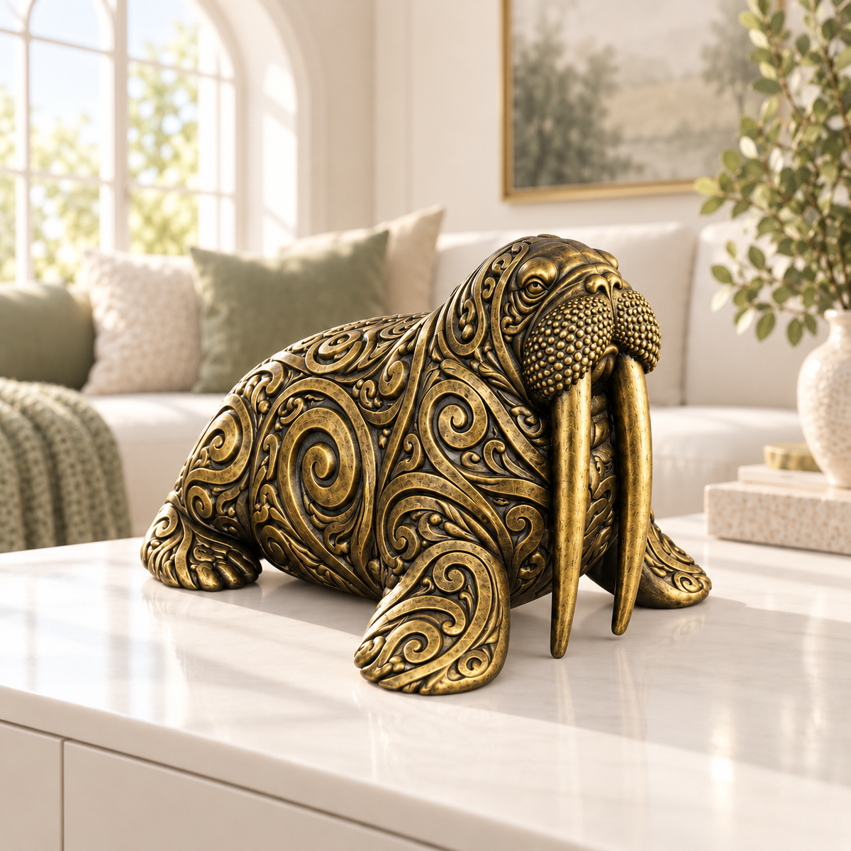 Walross Ornament - Gold handbemalt Wohnzimmer