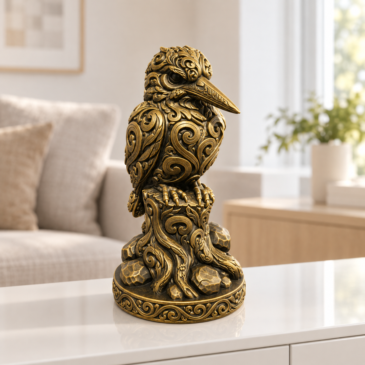 Eisvogel auf Stamm Ornament - Gold handbemalt Wohnzimmer