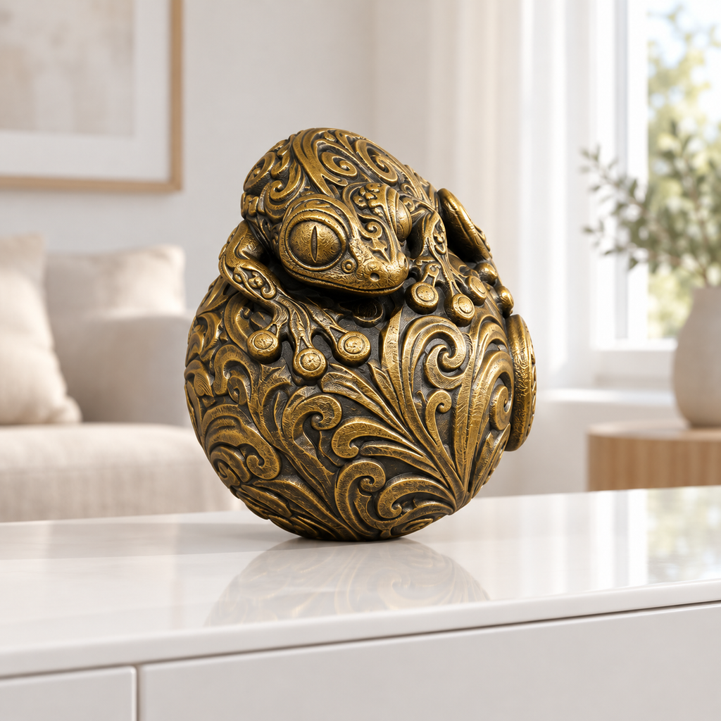 Gecko auf Kugel Ornament - Gold handbemalt Wohnzimmer