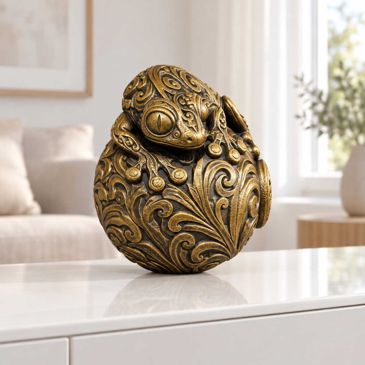 Gecko auf Kugel Ornament - Gold handbemalt Wohnzimmer