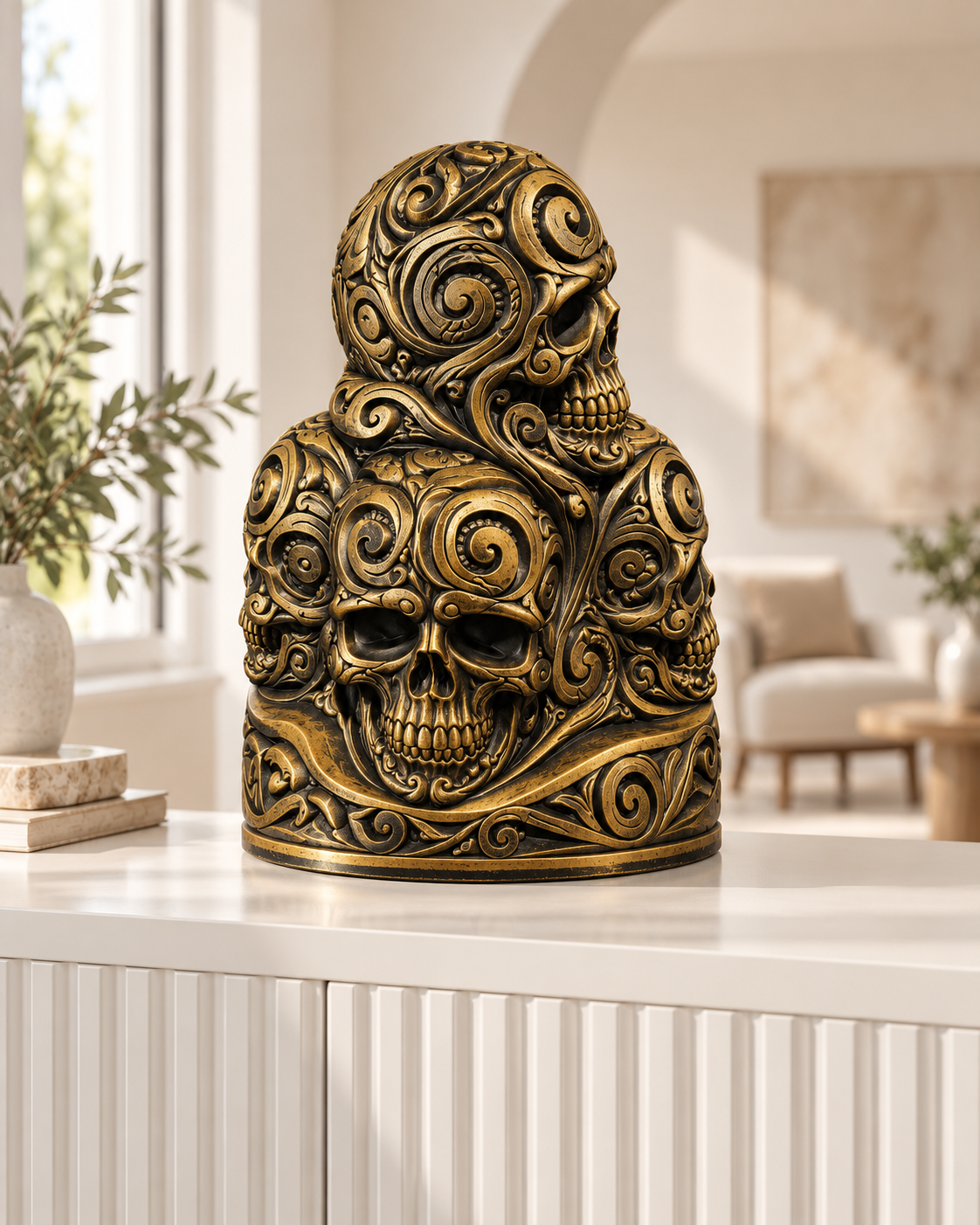 Totenkopfstapel Ornament - Gold handbemalt Wohnzimmer