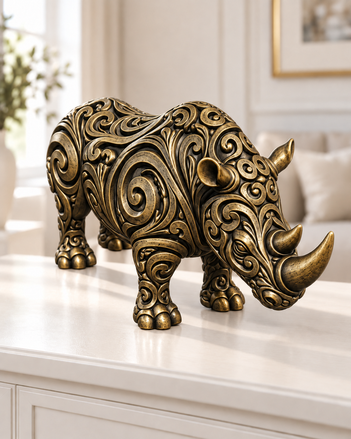 Nashorn Ornament - Gold handbemalt Wohnzimmer