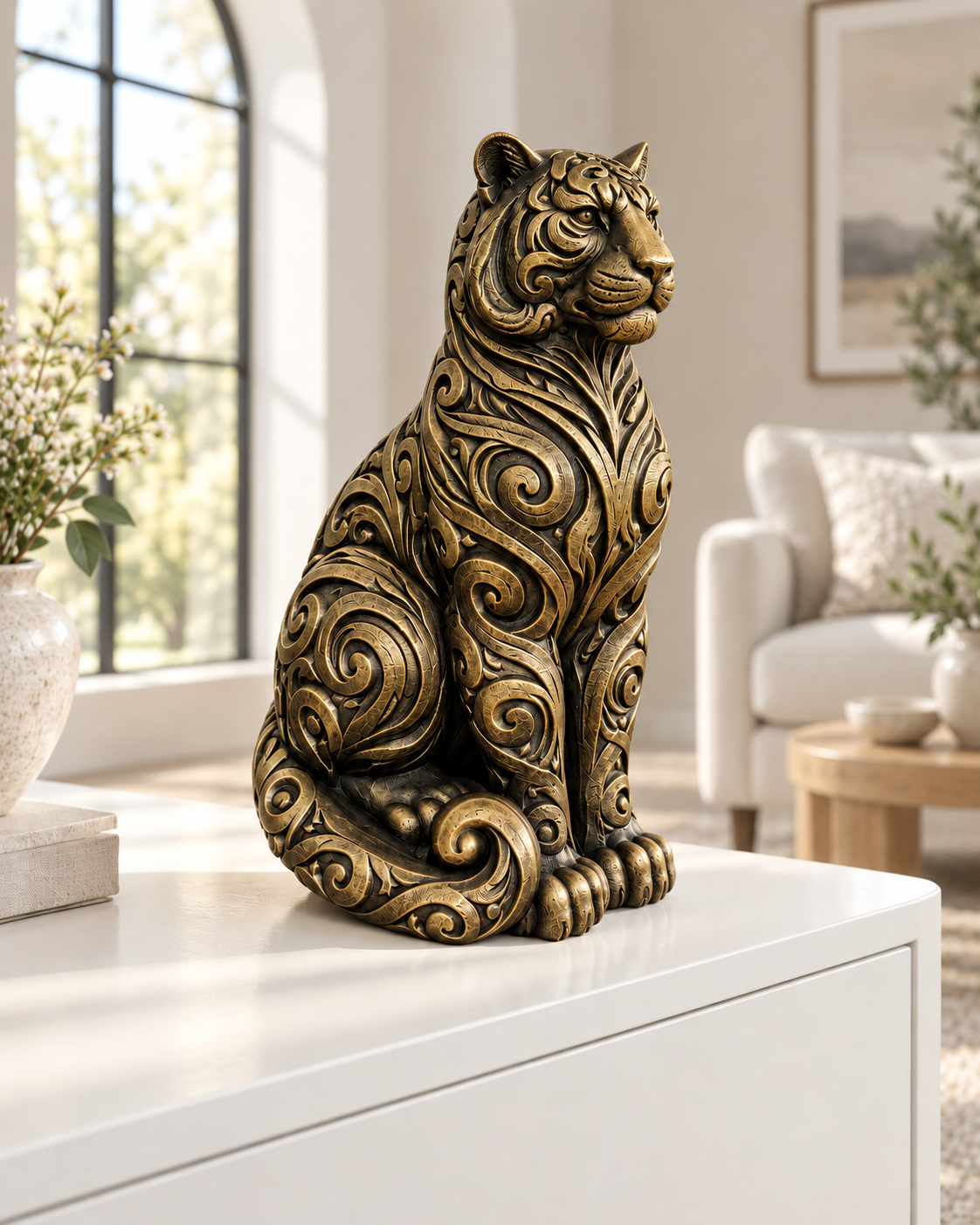 Tiger Ornament - Gold handbemalt Wohnzimmer